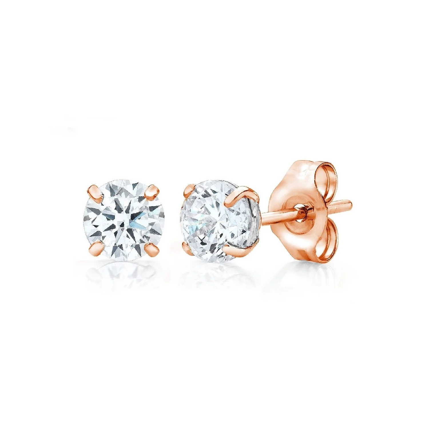 14K Gold Round CZ Stud Earrings - Available in White, Yellow, or Rose Gold - Image 3