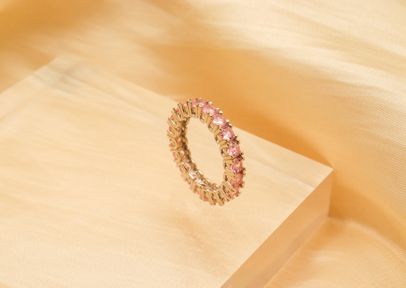 Pink Round Cut Silver Eternity Ring - Image 5