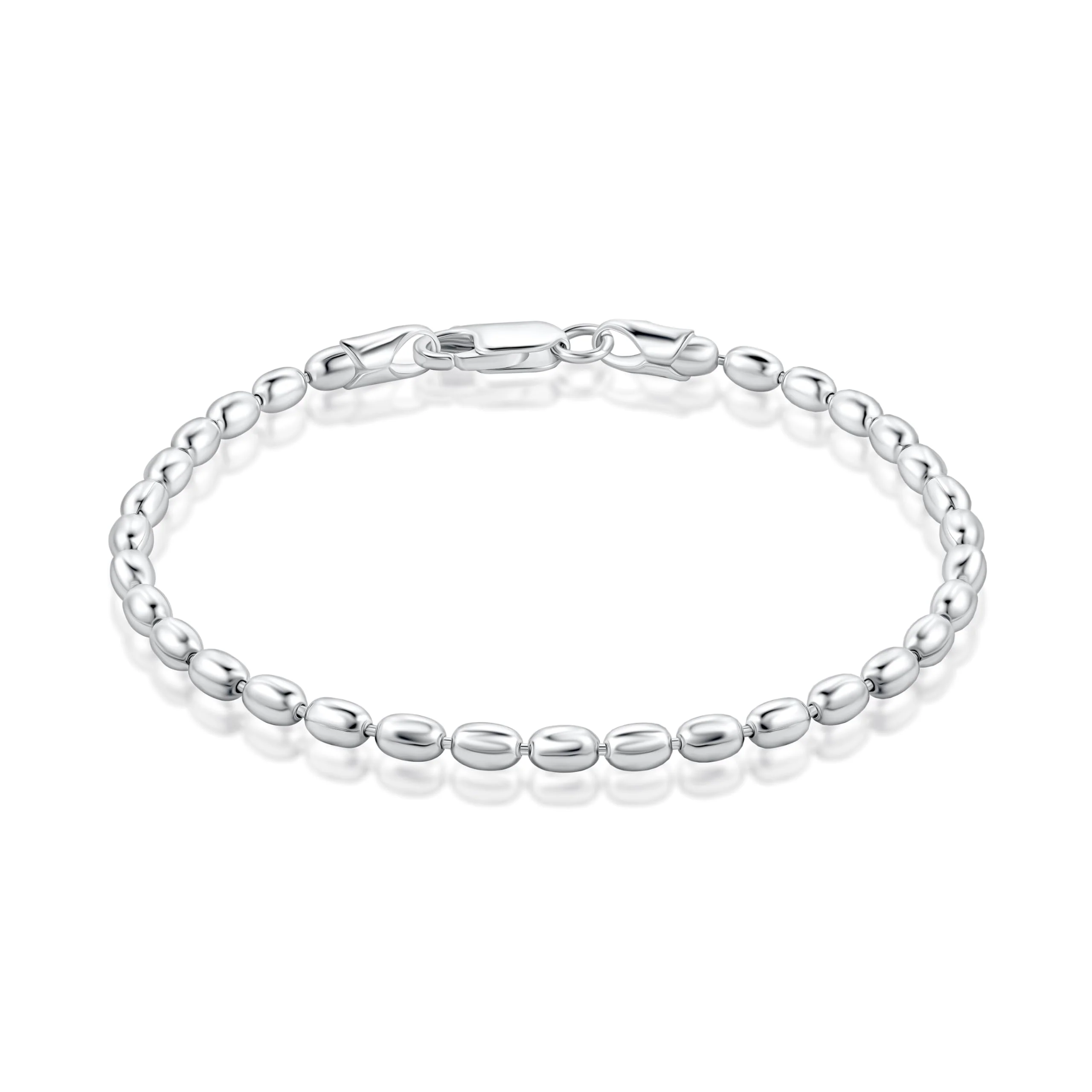 Sterling Silver Italian Oval Bead Ball Strand Chain Bracelet Made in Italy - Image 4